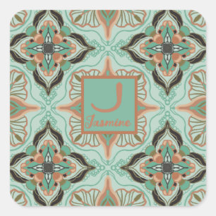 Watercolor Moroccan Vintage Floral Personalised Square Sticker