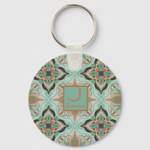 Watercolor Moroccan Vintage Floral Personalized  Key Ring