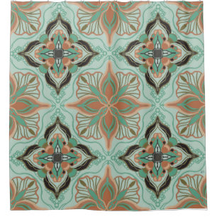 Watercolor Moroccan Vintage Floral Tile Shower Curtain