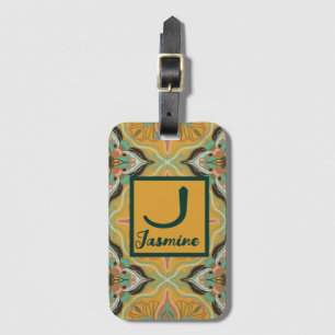 Watercolor Moroccan Yellow Floral Personalised Luggage Tag