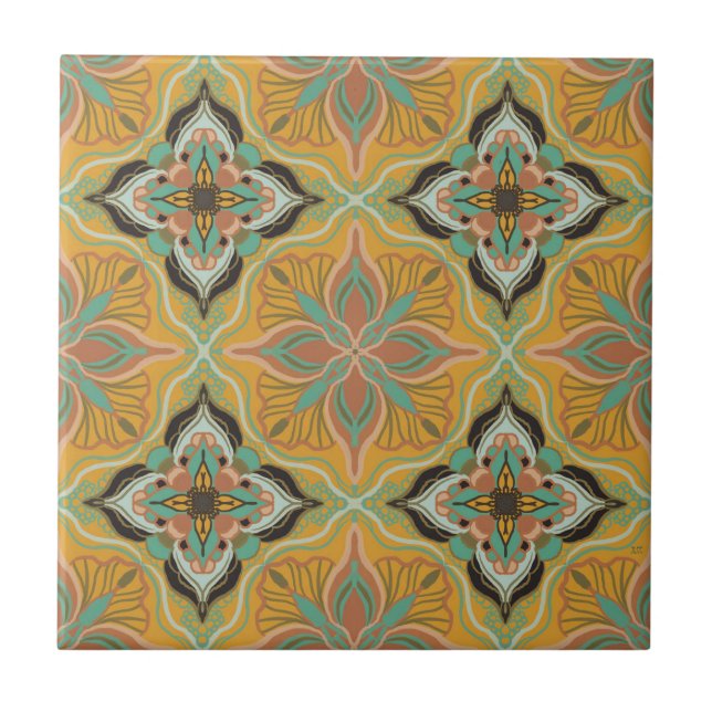 Watercolor Moroccan Yellow Floral Tile  (Front)