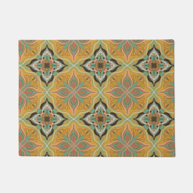 Watercolor Moroccan Yellow Floral Tile  Doormat (Front)