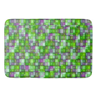 Watercolor Mosaic Tiles Bright Green & Purple Bath Mat