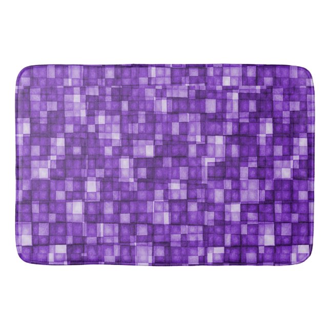 Watercolor Mosaic Tiles Shades of Purple Bath Mat (Front)