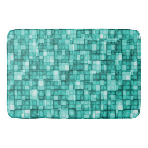 Watercolor Mosaic Tiles Shades of Turquoise Bath Mat