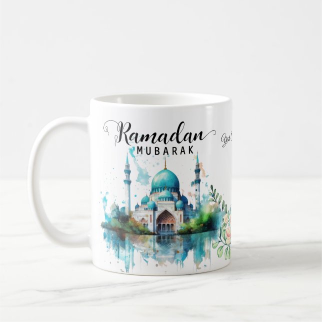 Watercolor mosque Ramadan mubarak Mug (Left)