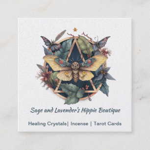 Watercolor Moth and Flowers Geometric  Square Business Card