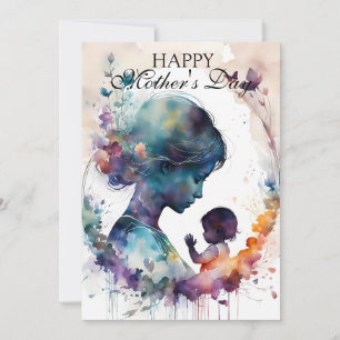 Watercolor Mother and Child Silhouette Art Card