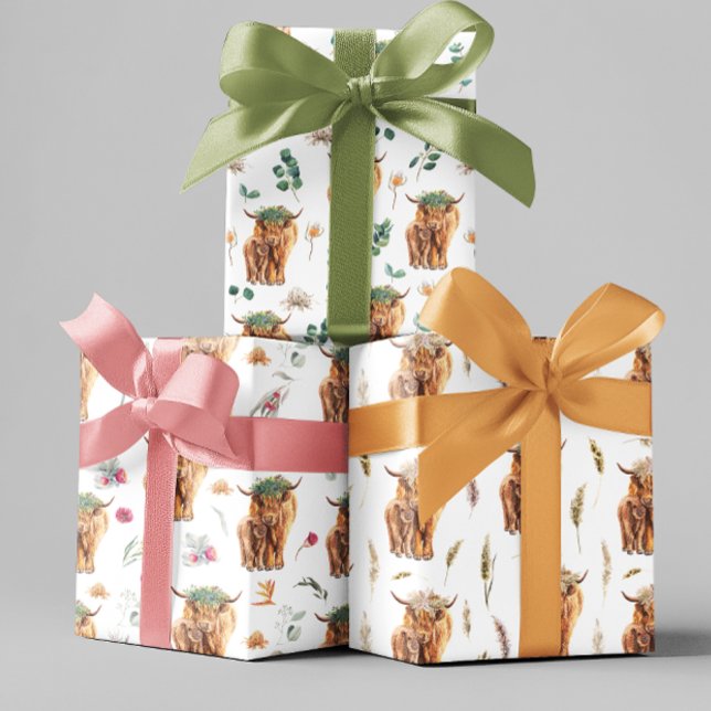 Watercolor Mother Baby Calf Shower Nursery  Wrapping Paper Sheet (Creator Uploaded)