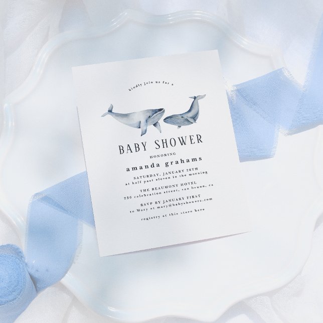 Watercolor Mother Baby Whale Nautical Baby Shower Invitation Postcard (Creator Uploaded)