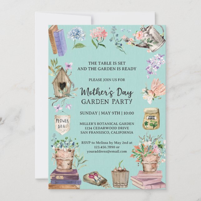 Watercolor Mother's Day Floral Garden Party Invitation (Front)