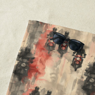 Watercolor motorcycles, bikers, racing, motorcycli beach towel