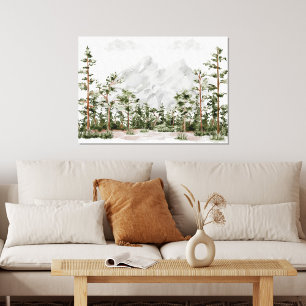 Watercolor Mountain and Forest Canvas Print