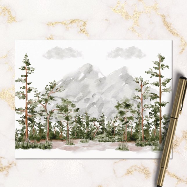Watercolor Mountain and Forest Postcard (In situ)