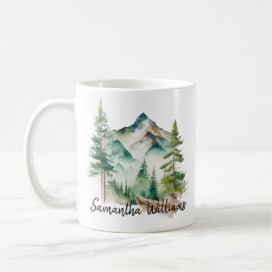 Watercolor Mountain And Pine Trees Coffee Mug