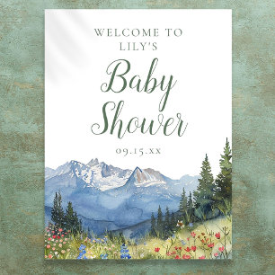 Watercolor Mountain Baby Shower Welcome Sign