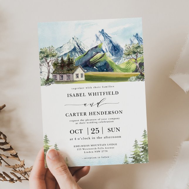 Watercolor Mountain Boho Forest Wedding Invitation (Creator Uploaded)