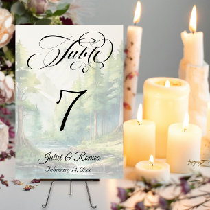 Watercolor Mountain & Calligraphy Wedding Table Number