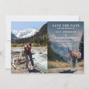 Watercolor Mountain Floral Mason Jar Wedding Photo Save The Date