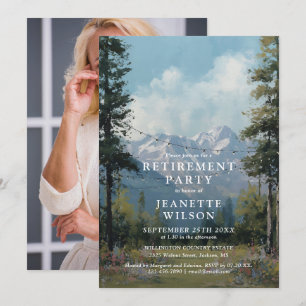 Watercolor Mountain Floral Retirement Party Photo Invitation