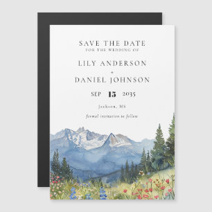Watercolor Mountain Floral Wedding Save The Date Magnetic Invitation