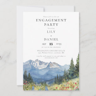 Watercolor Mountain Flowers Photo Engagement Party Invitation