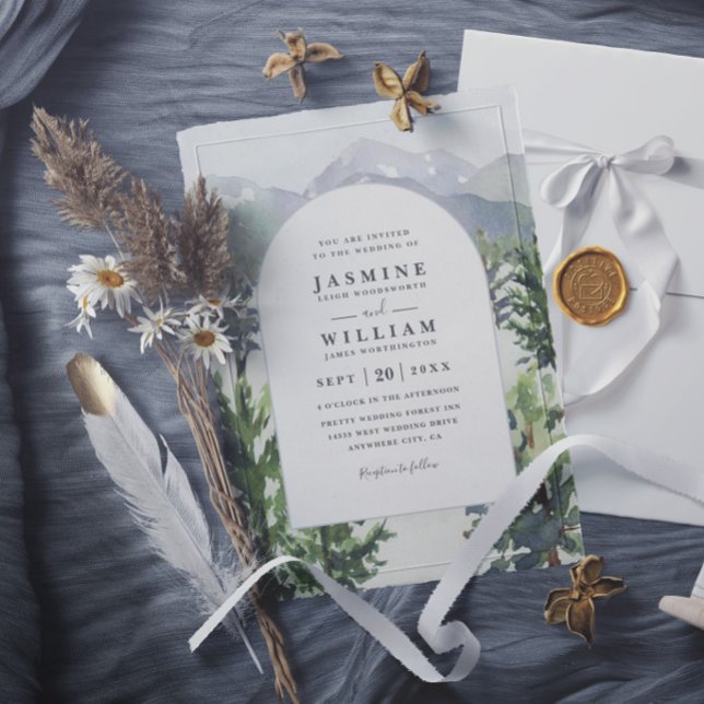Watercolor Mountain Forest Arch Rustic Wedding Invitation (Creator Uploaded)