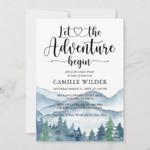 Watercolor Mountain Forest Baby Shower Invitation