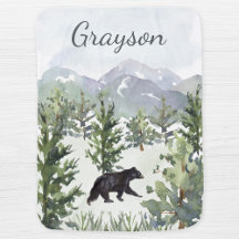 Watercolor Mountain Forest Bear Personalised Boy