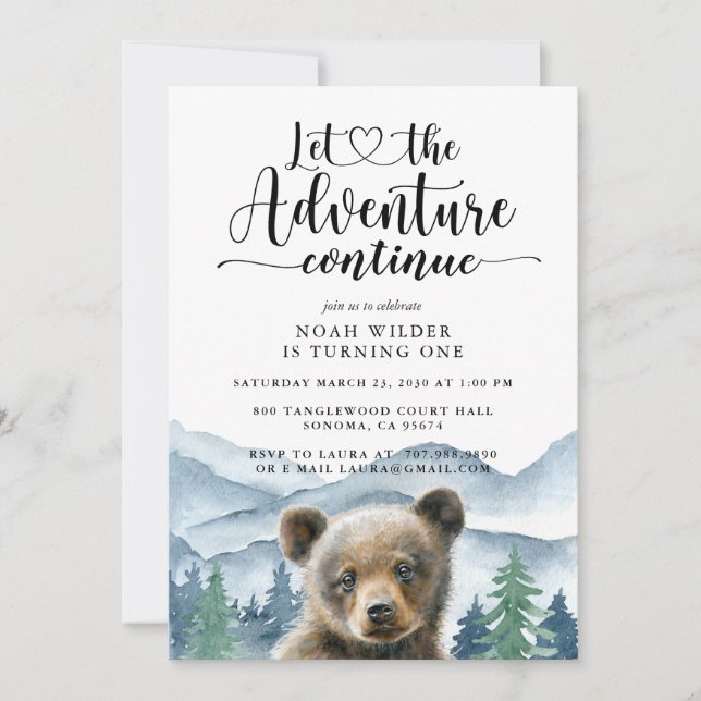 Watercolor Mountain Forest Boy First Birthday Invitation (Front)