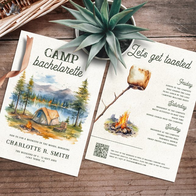 Watercolor Mountain Forest Camp Bachelorette Party Invitation (Creator Uploaded)