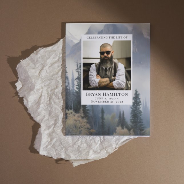 Watercolor Mountain Forest Funeral Program Invitation (Creator Uploaded)