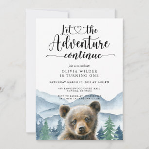 Watercolor Mountain Forest Girl First Birthday Invitation