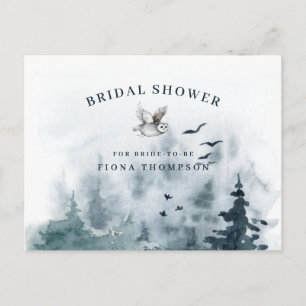 Watercolor Mountain Forest Owl Bridal Shower Invitation Postcard