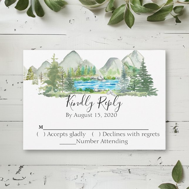 Watercolor Mountain Forest River Wedding RSVP (Creator Uploaded)