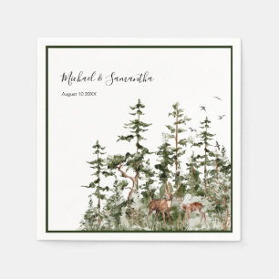 Watercolor Mountain Forest Rustic Wedding Napkin