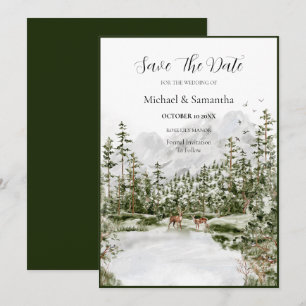 Watercolor Mountain Forest Rustic Wedding Save The Date