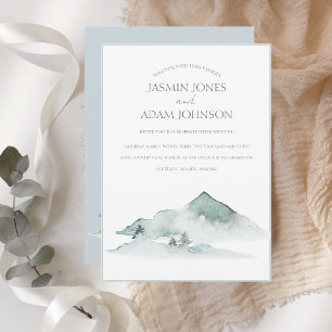 Watercolor Mountain Greenery Winter Wedding Invitation