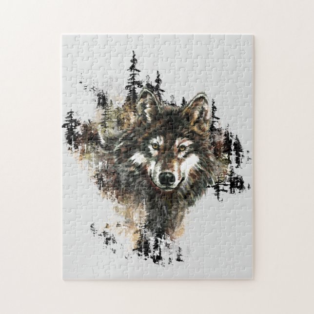 Watercolor Mountain Grey Wolf Head Animal Jigsaw Puzzle (Vertical)