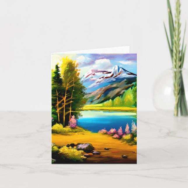 Watercolor mountain lake customisable card (Front)