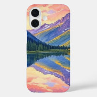 Watercolor Mountain Lake Landscape