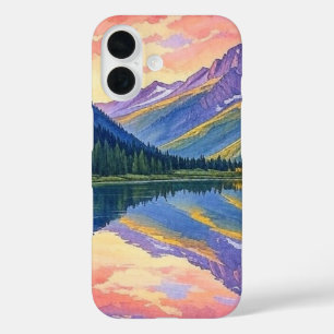 Watercolor Mountain Lake Landscape iPhone 16 Case