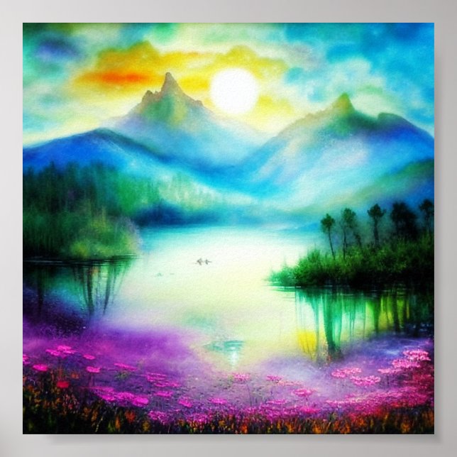 Watercolor mountain lake poster (Front)