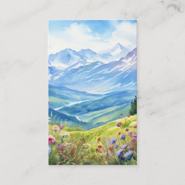 Watercolor Mountain Landscape Background Business Card (Front)