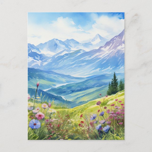 Watercolor Mountain Landscape Background Postcard (Front)
