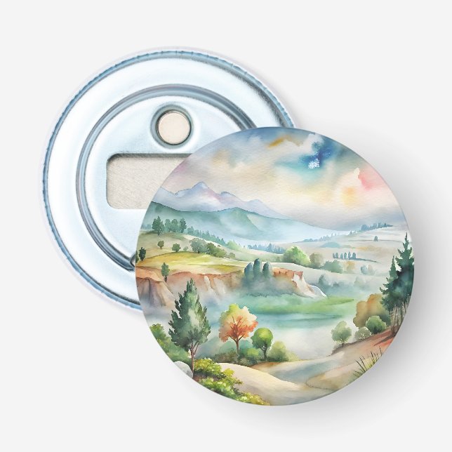 Watercolor Mountain Landscape Bottle Opener (Front)
