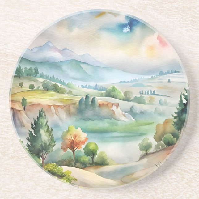 Watercolor Mountain Landscape Coaster (Front)