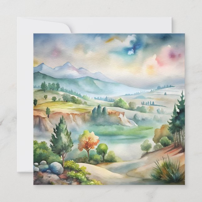 Watercolor Mountain Landscape Invitation (Front)
