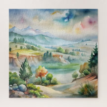 Watercolor Mountain Landscape