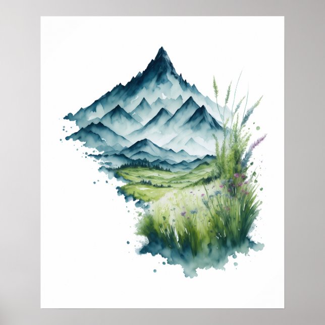 Watercolor Mountain Landscape Poster (Front)